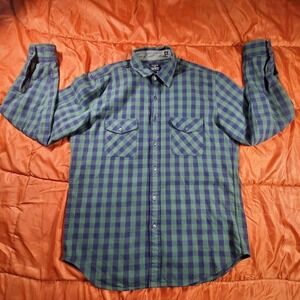 J.Crew Heavyweight Plaid Flannel Shirt Men's Size Large Blue‎ Green Long Sleeve